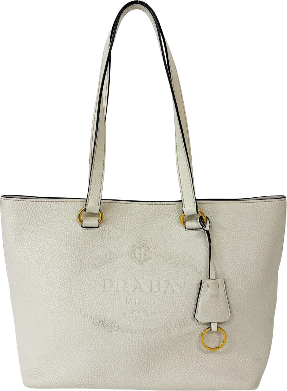 Prada Prada Prada Vitello Phenix Leather Tote Bag Black Large phenix leather Wit