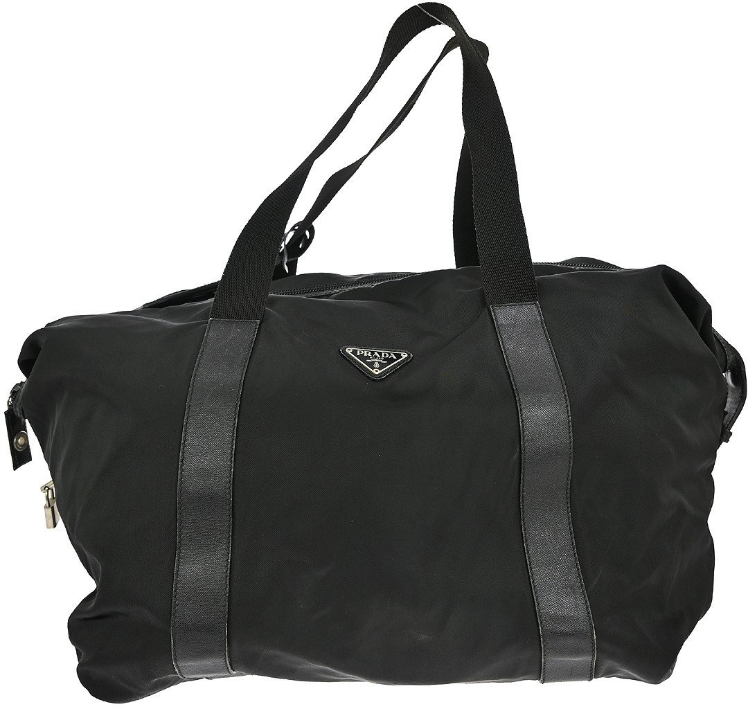 Prada Prada Weekend Duffle Bag Tessuto with Saffiano Leather Large Zwart