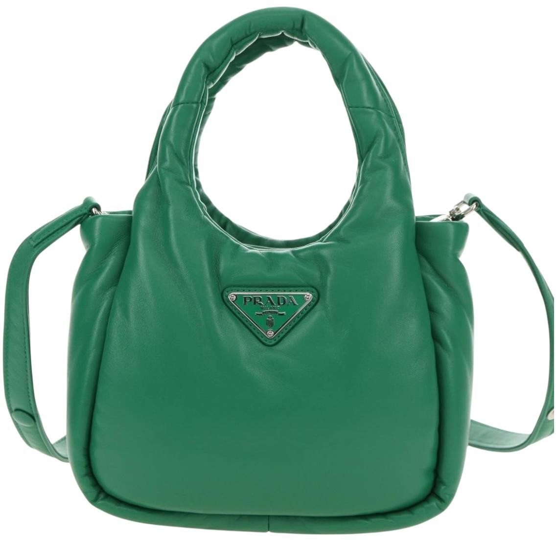 Prada Padded Soft Tote Leather Mini Groen