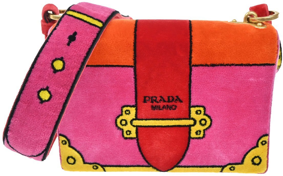 Prada Prada Cahier Crossbody Bag Printed Velvet Small Roze