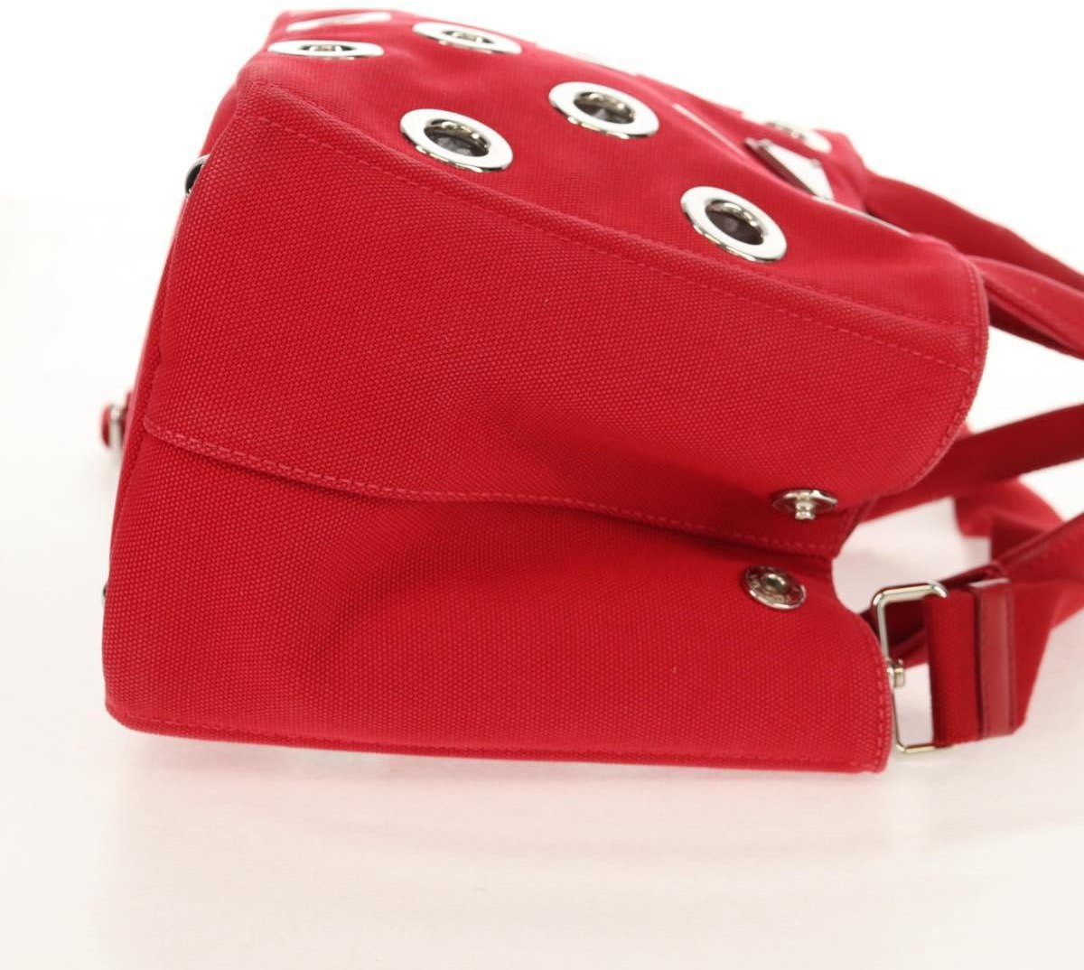 Prada Prada Canapa Convertible Tote Grommet Embellished Canvas PM Rood