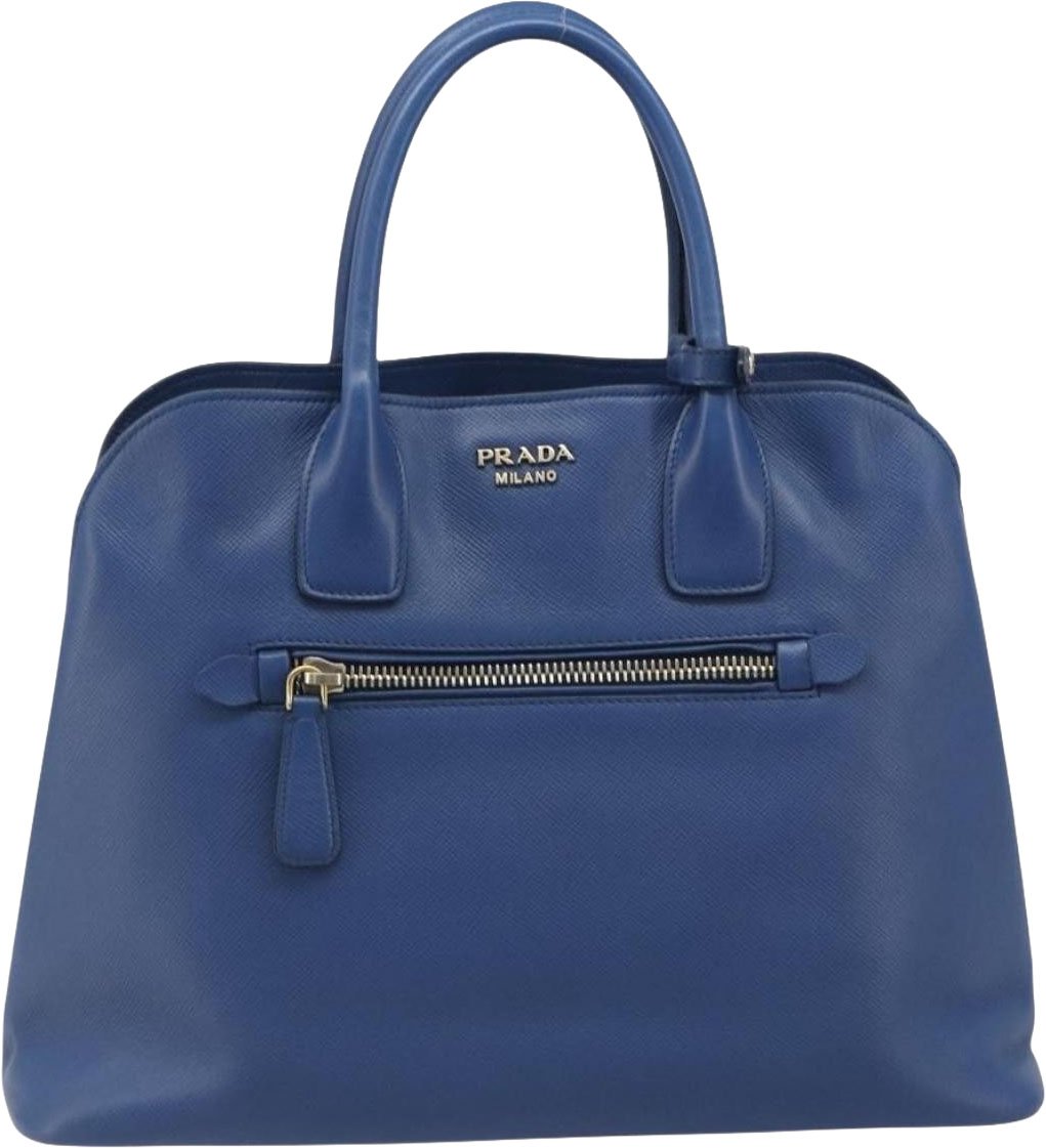 Prada Cuir Promenade Front Zip Tote Leather Medium Blauw