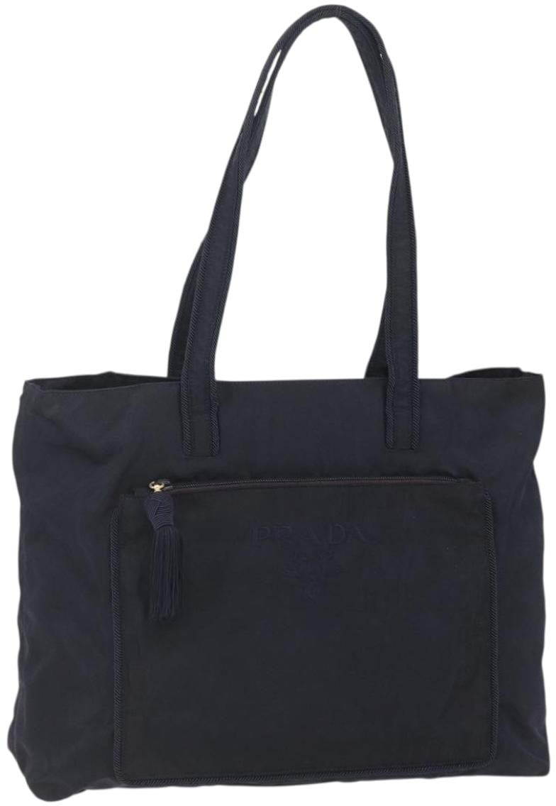 Prada Prada Front Pocket Zip Tote Tessuto Medium Zwart
