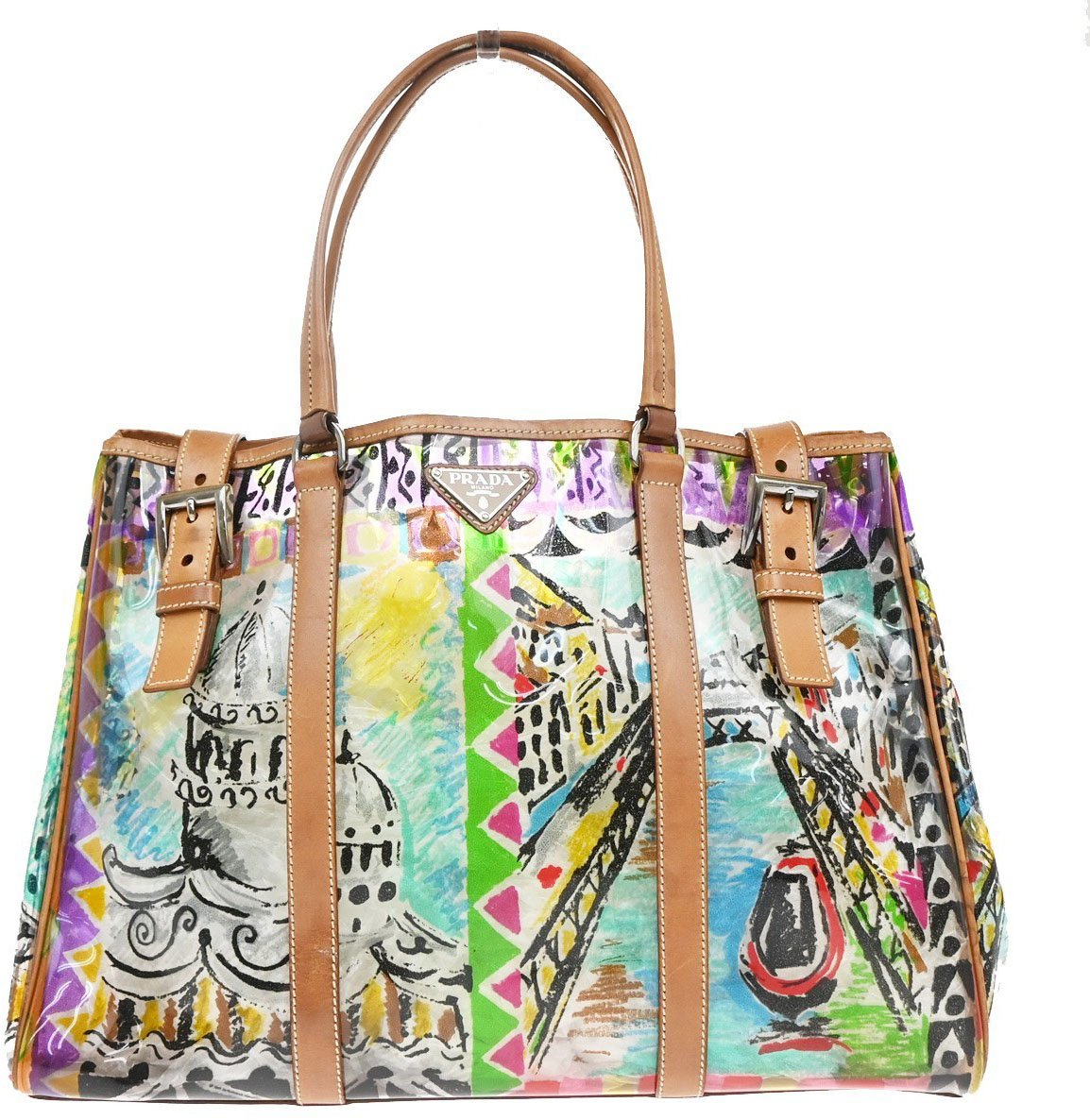 Prada Prada Venice Belted Tote Printed Canvas and Leather Large Divers