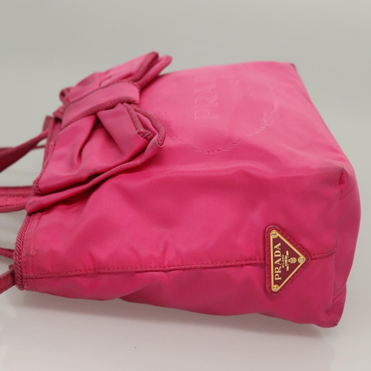 Prada Prada Logo Bow Convertible Tote Tessuto with Leather Small Roze