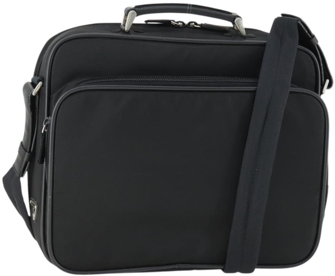 Prada Convertible Front Pocket Briefcase Tessuto with Saffiano Leather Zwart
