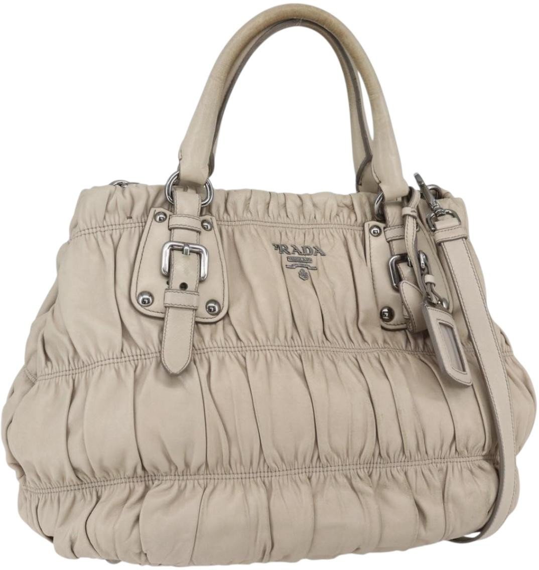 Prada Prada Gaufre Convertible Tote Nappa Leather Medium Beige