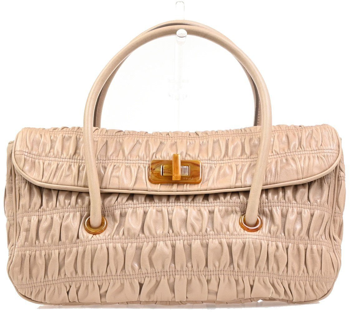 Prada Prada Turnlock Shoulder Bag Nappa Gaufre Medium Beige