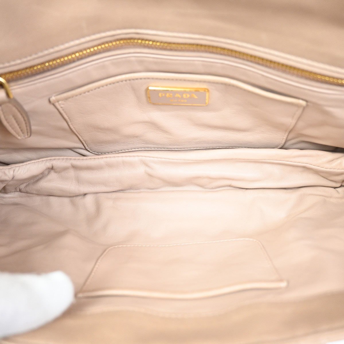 Prada Prada Turnlock Shoulder Bag Nappa Gaufre Medium Beige