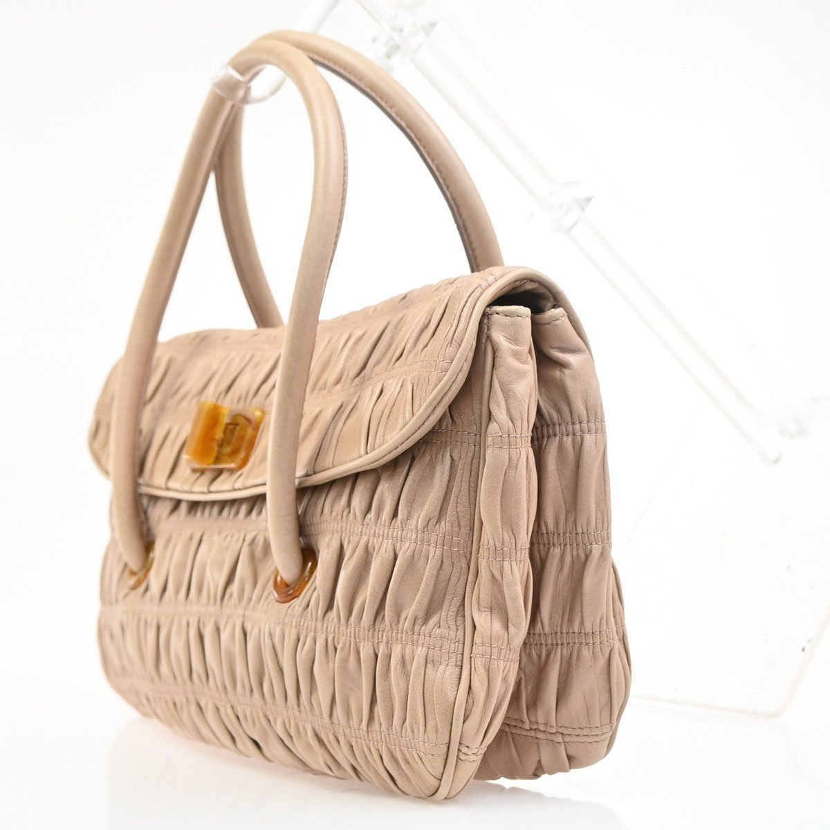 Prada Prada Turnlock Shoulder Bag Nappa Gaufre Medium Beige