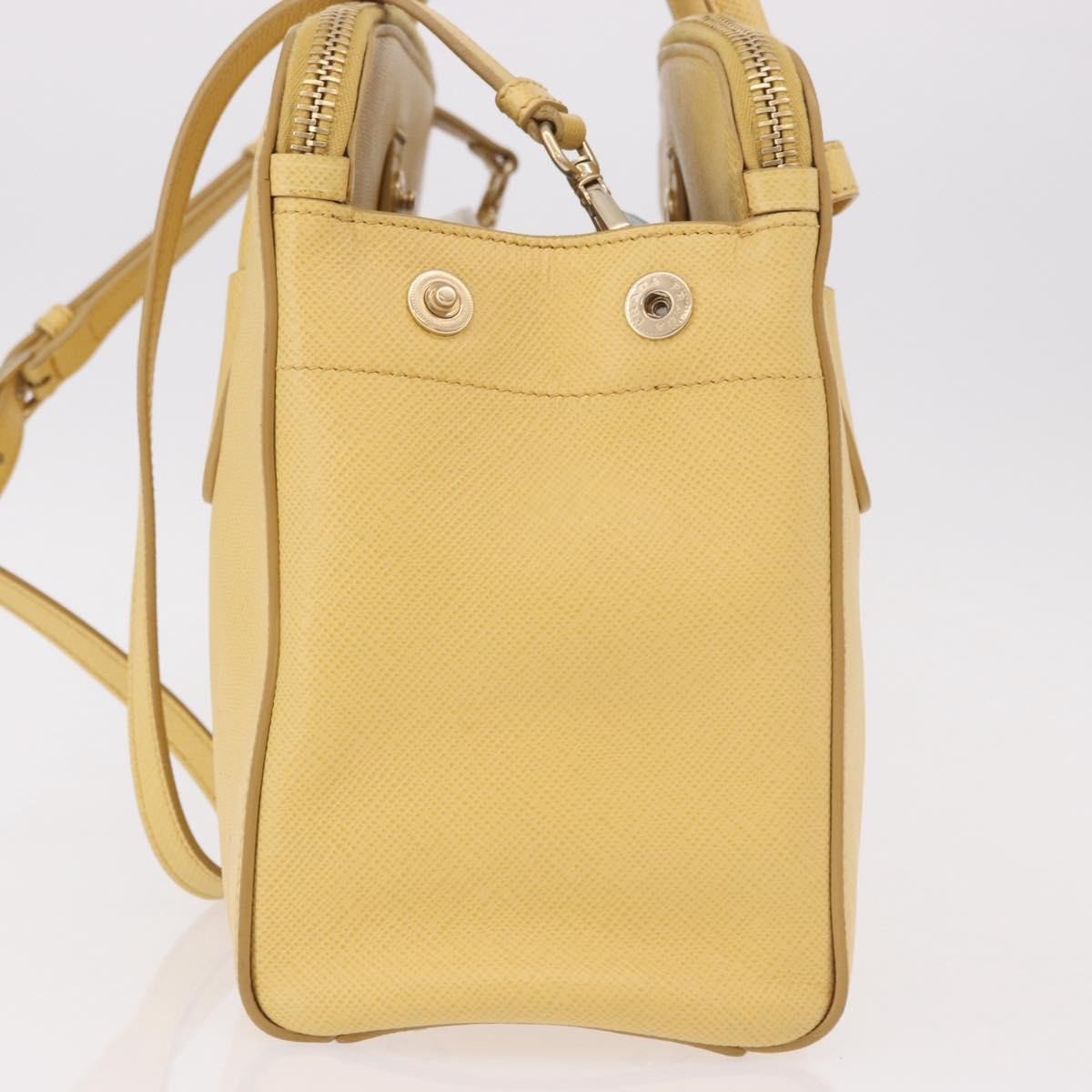 Prada Cuir Frame Double Zip Tote Saffiano Leather Large Geel