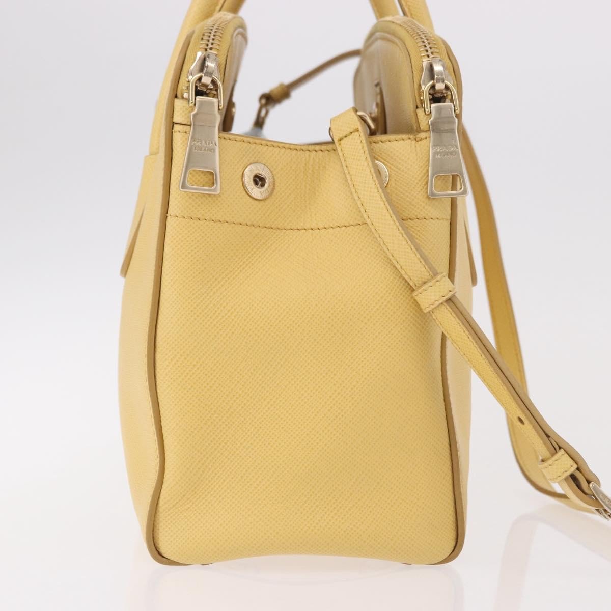 Prada Cuir Frame Double Zip Tote Saffiano Leather Large Geel