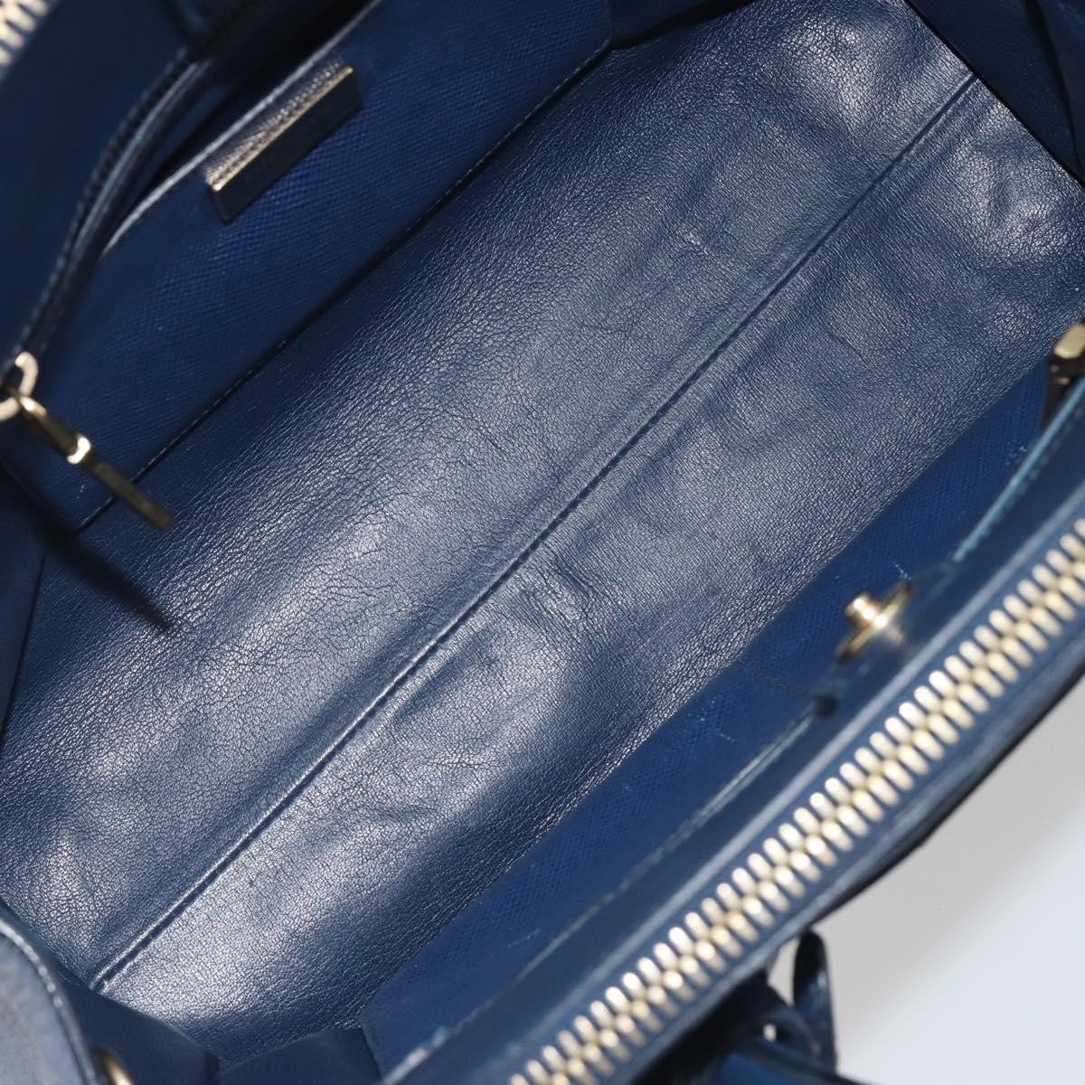 Prada Cuir Frame Double Zip Tote Saffiano Leather Large Blauw