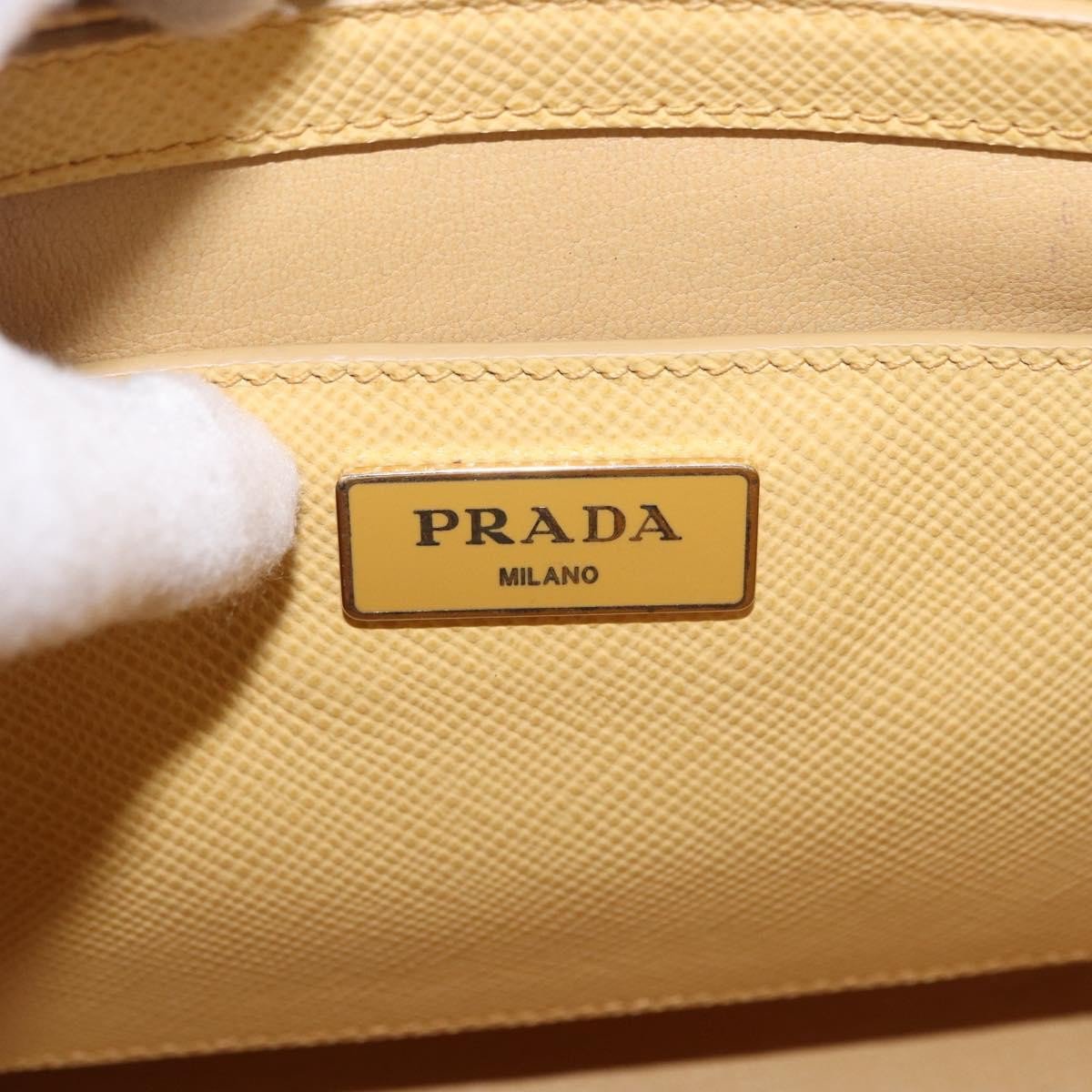 Prada Cuir Frame Double Zip Tote Saffiano Leather Large Geel