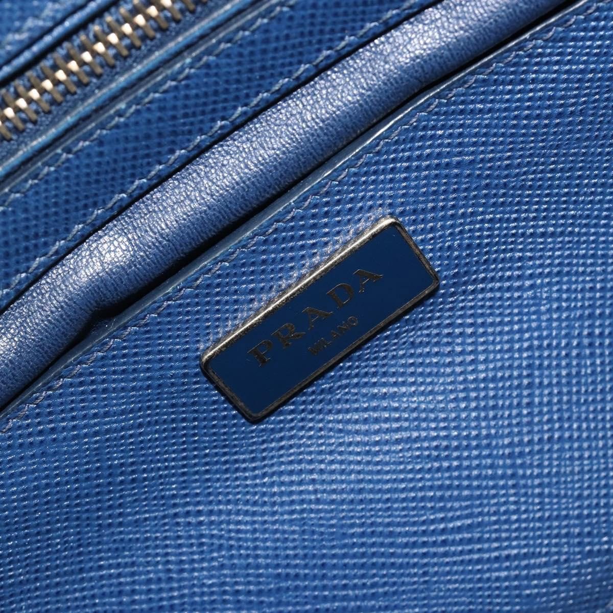 Prada Cuir Frame Double Zip Tote Saffiano Leather Large Blauw