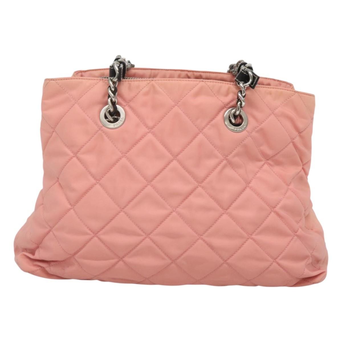 Prada Prada Chain Zip Tote Quilted Tessuto Medium Roze