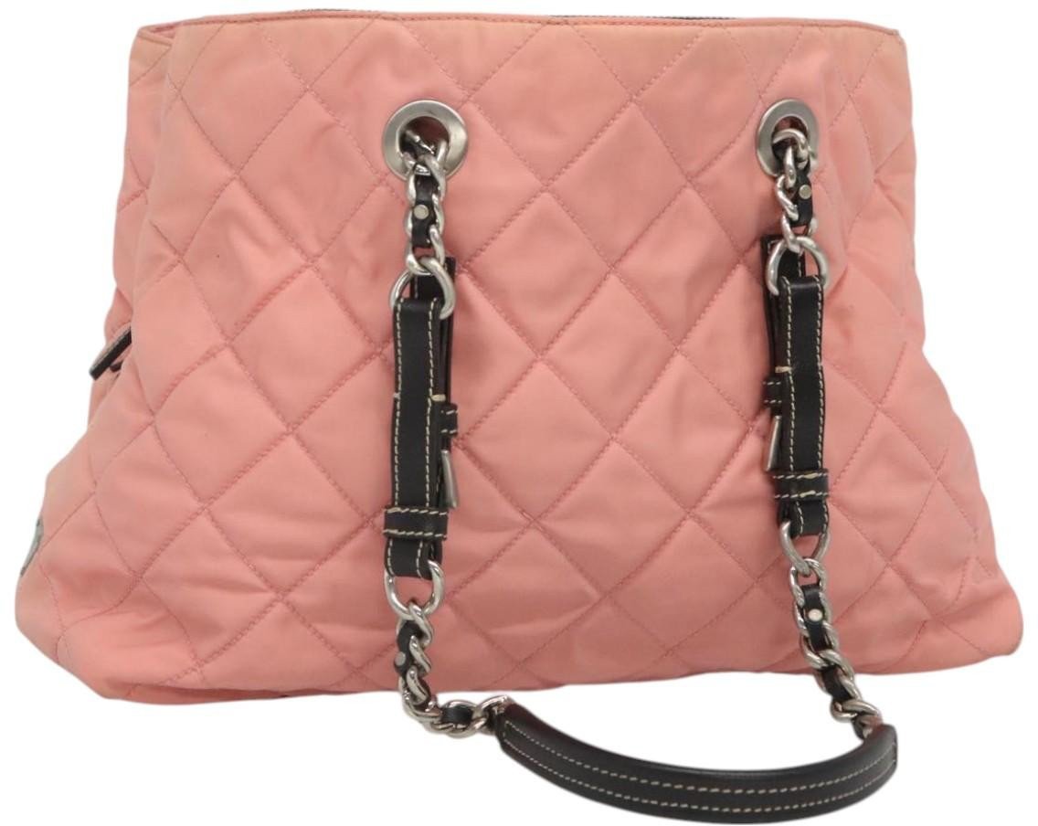 Prada Prada Chain Zip Tote Quilted Tessuto Medium Roze