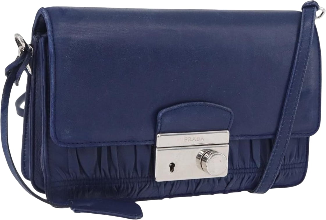 Prada Gaufre Flap Shoulder Bag Nappa Leather Medium Blauw