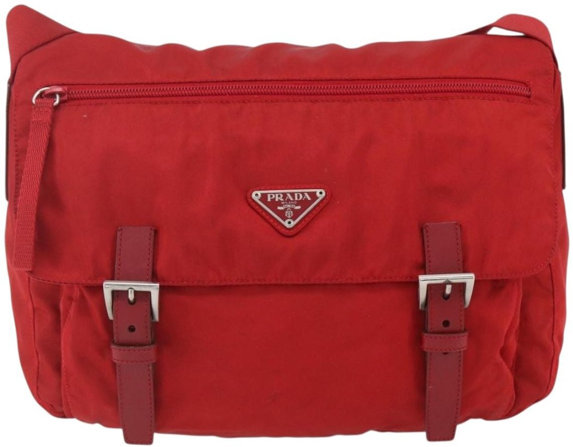 Prada Zip Buckle Messenger Bag Tessuto Medium Rood