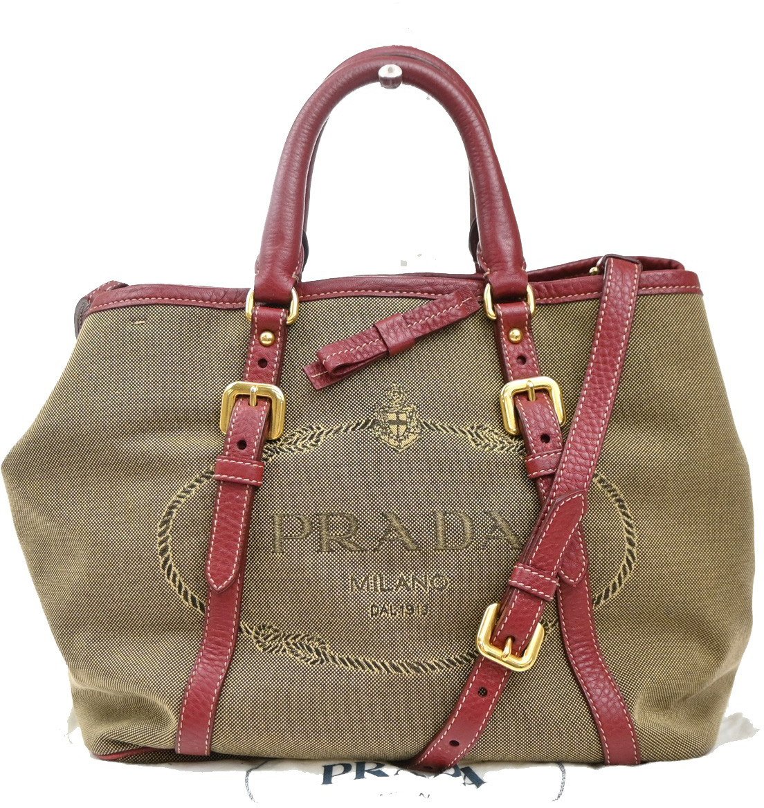 Prada Prada Logo Convertible Tote Canvas with Leather Medium Beige