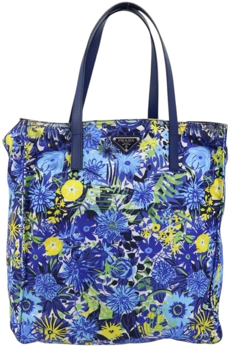 Prada Prada Floreal Tote Printed Tessuto Large Blauw