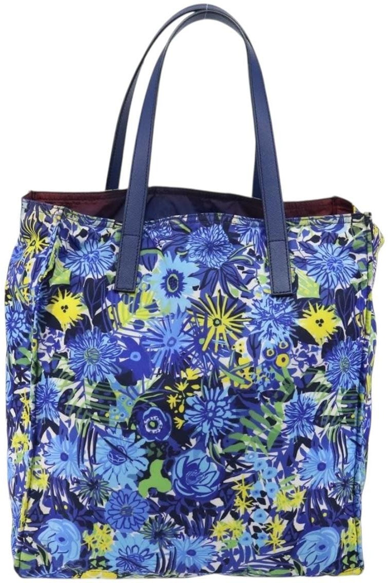 Prada Prada Floreal Tote Printed Tessuto Large Blauw