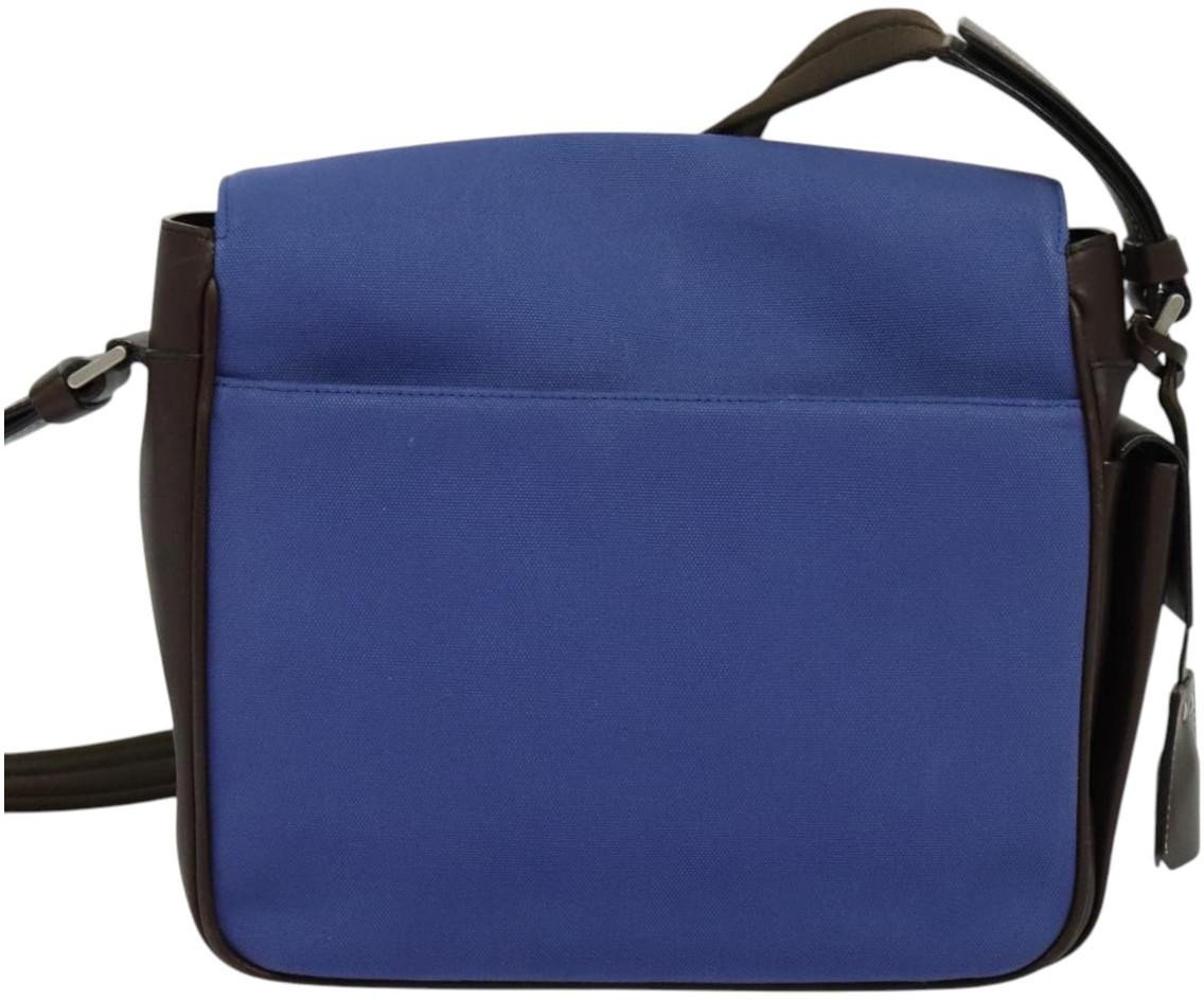 Prada Impunturato Buckle Flap Messenger Bag Canvas Blauw