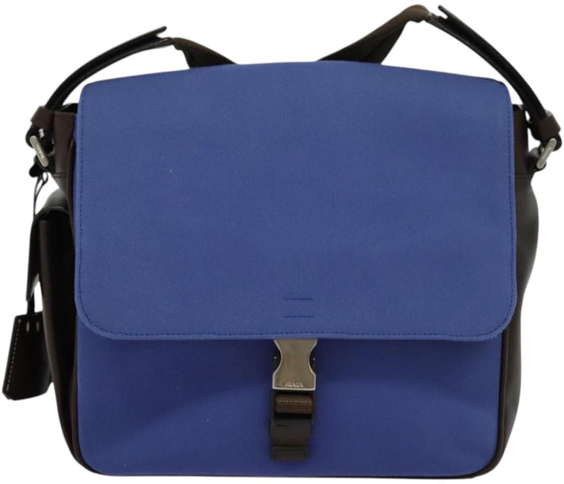 Prada Impunturato Buckle Flap Messenger Bag Canvas Blauw