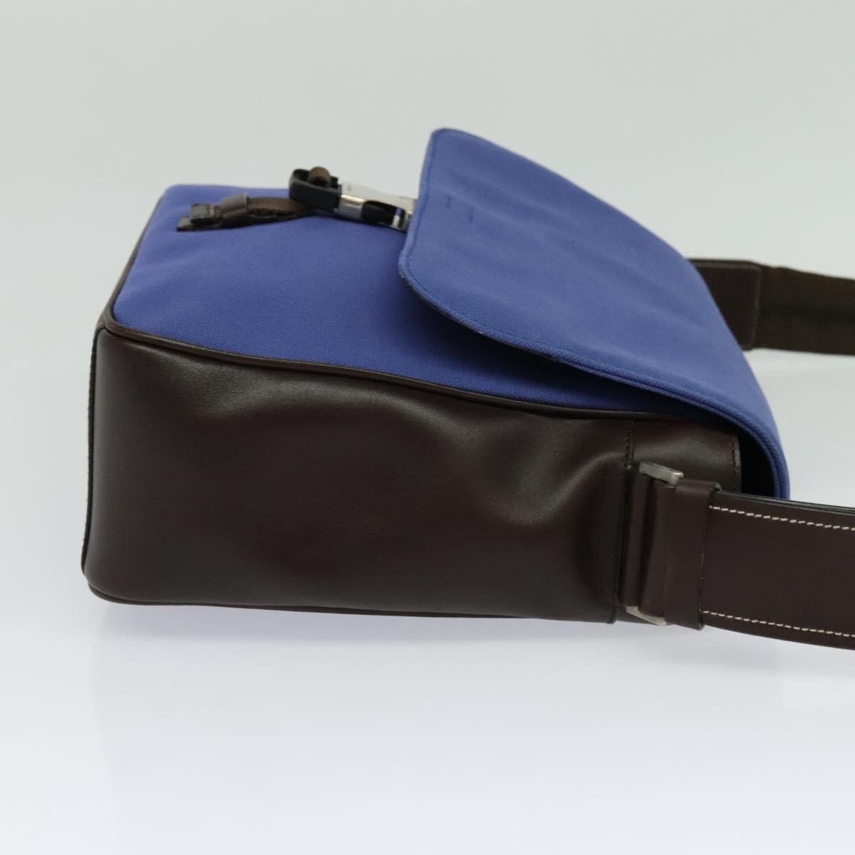 Prada Impunturato Buckle Flap Messenger Bag Canvas Blauw