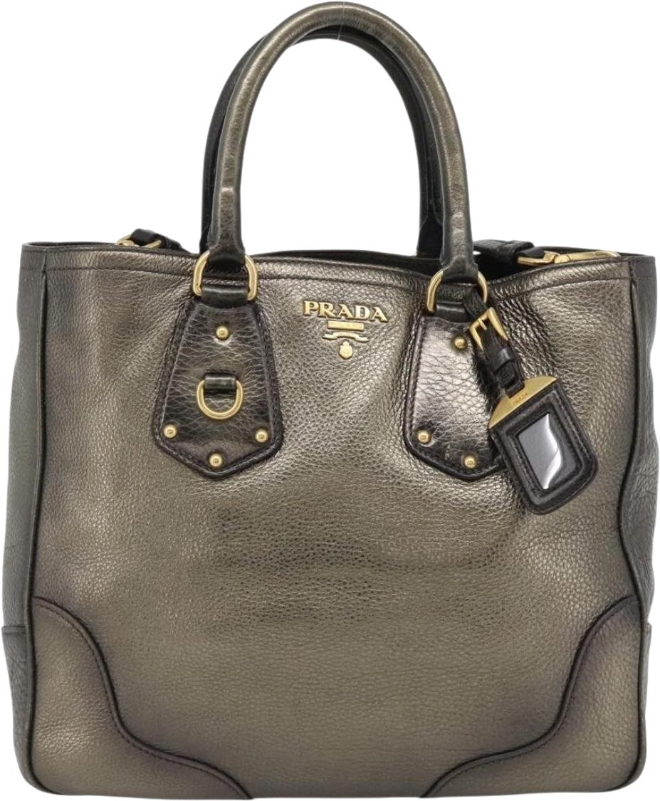 Prada Braided Handle Open Tote Vitello Daino Medium Goud