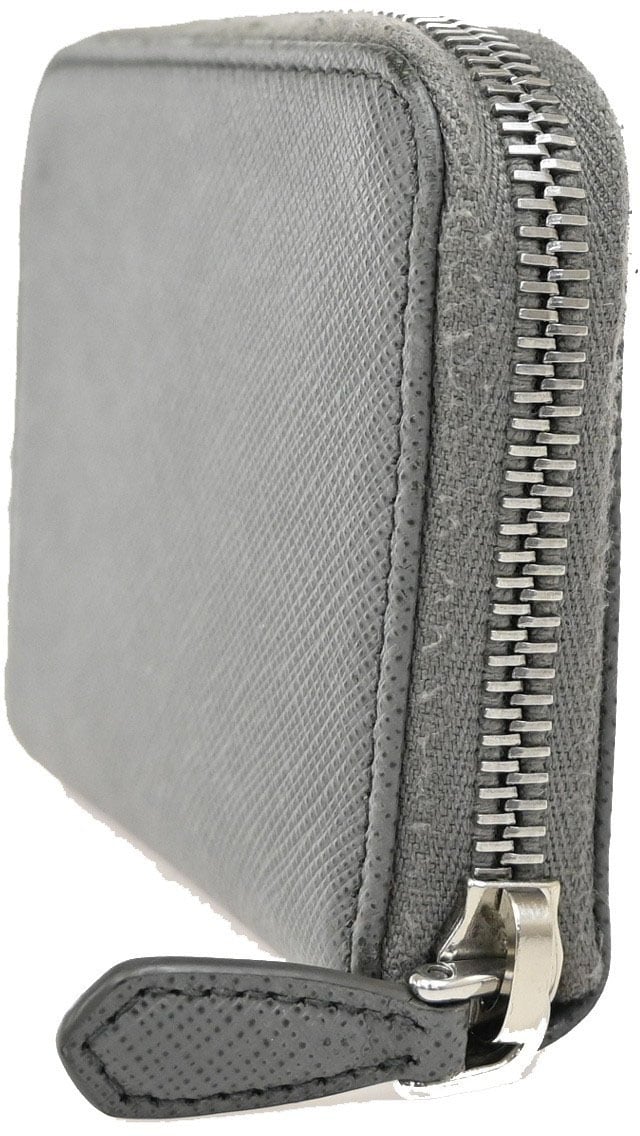 Prada Prada Zip Around Coin Purse Saffiano Leather Grijs