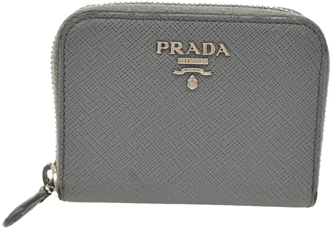 Prada Prada Zip Around Coin Purse Saffiano Leather Grijs