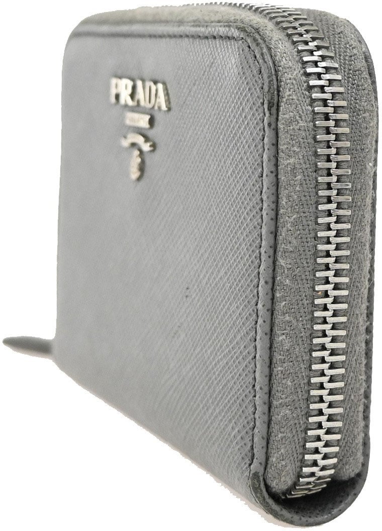 Prada Prada Zip Around Coin Purse Saffiano Leather Grijs