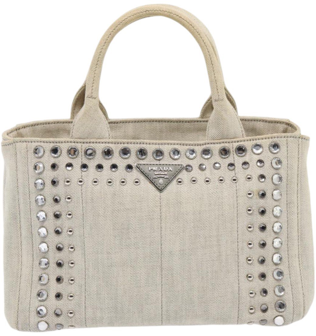Prada Prada Canapa Tote Rhinestone Embellished Canvas Mini Grijs