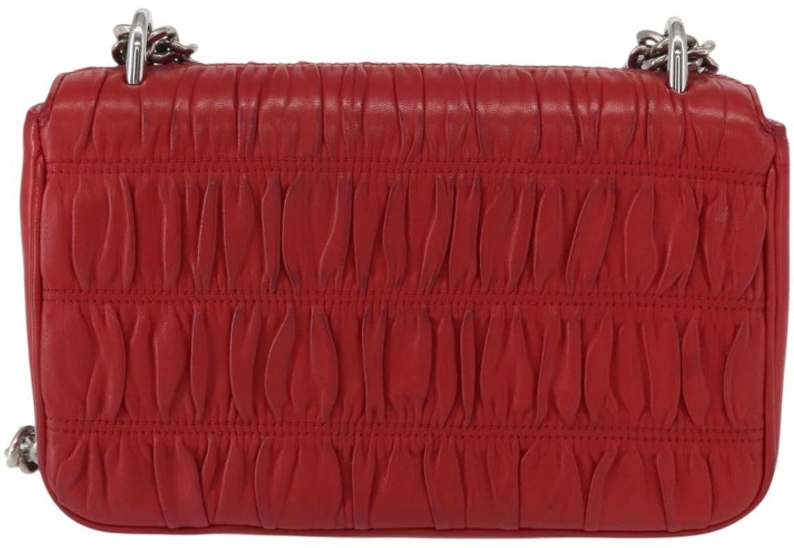 Prada Prada Gaufre Chain Flap Shoulder Bag Nappa Leather Small Rood