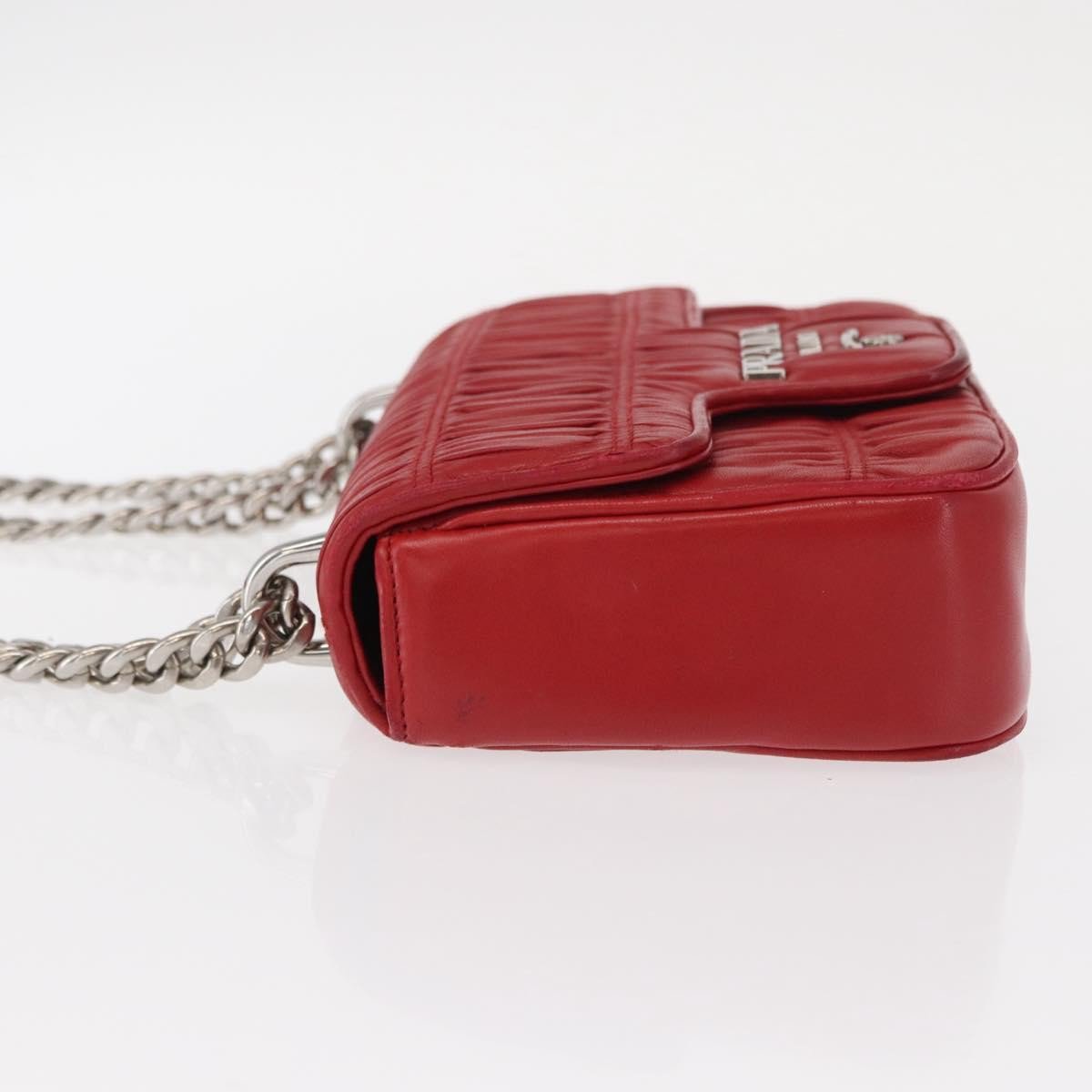 Prada Prada Gaufre Chain Flap Shoulder Bag Nappa Leather Small Rood