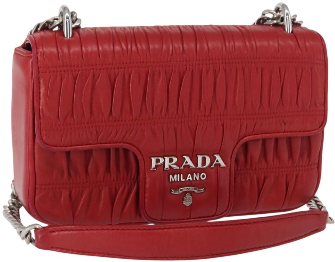Prada Prada Gaufre Chain Flap Shoulder Bag Nappa Leather Small Rood