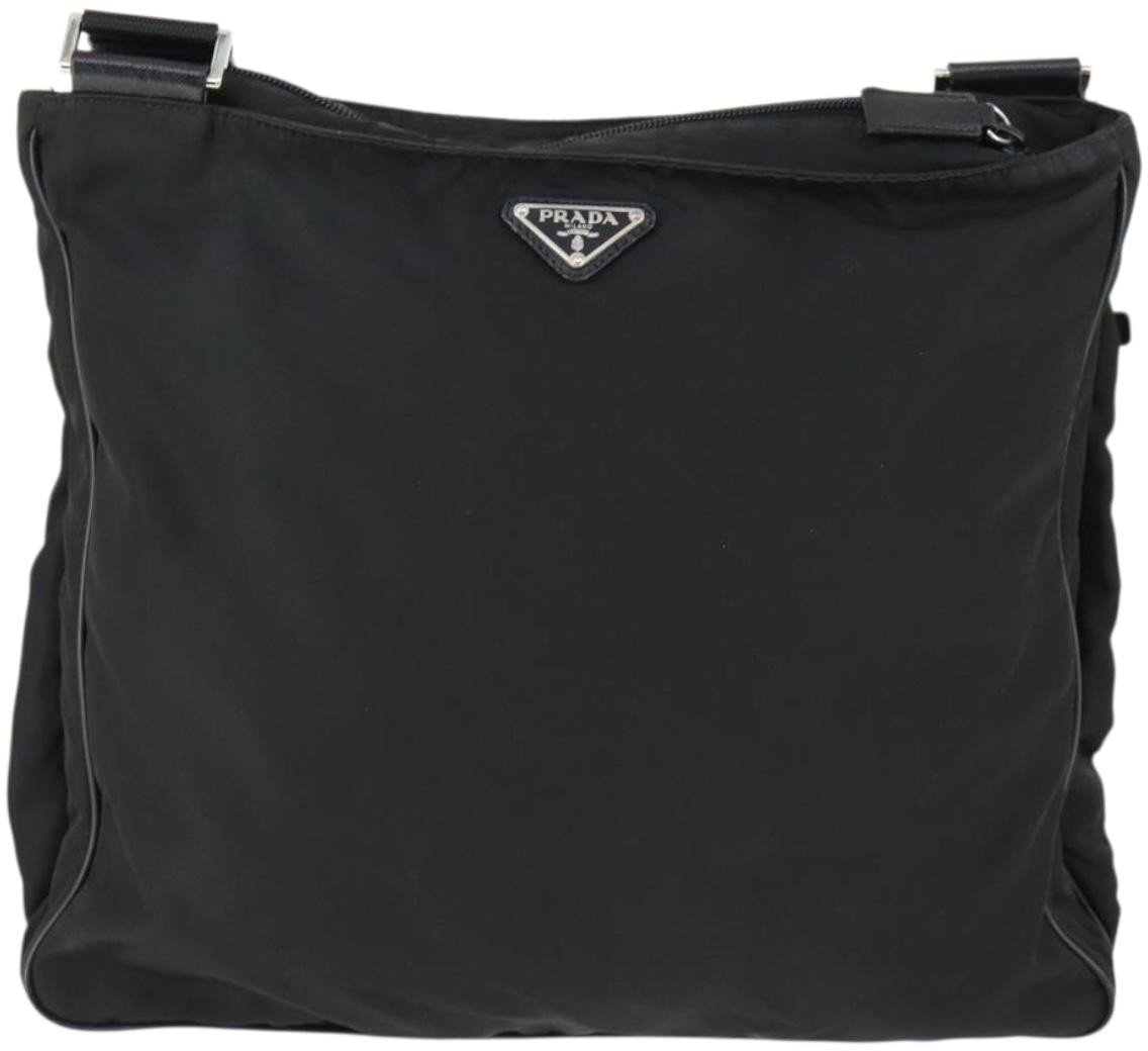 Prada Prada Double Pocket Zip Messenger Tessuto Medium Zwart