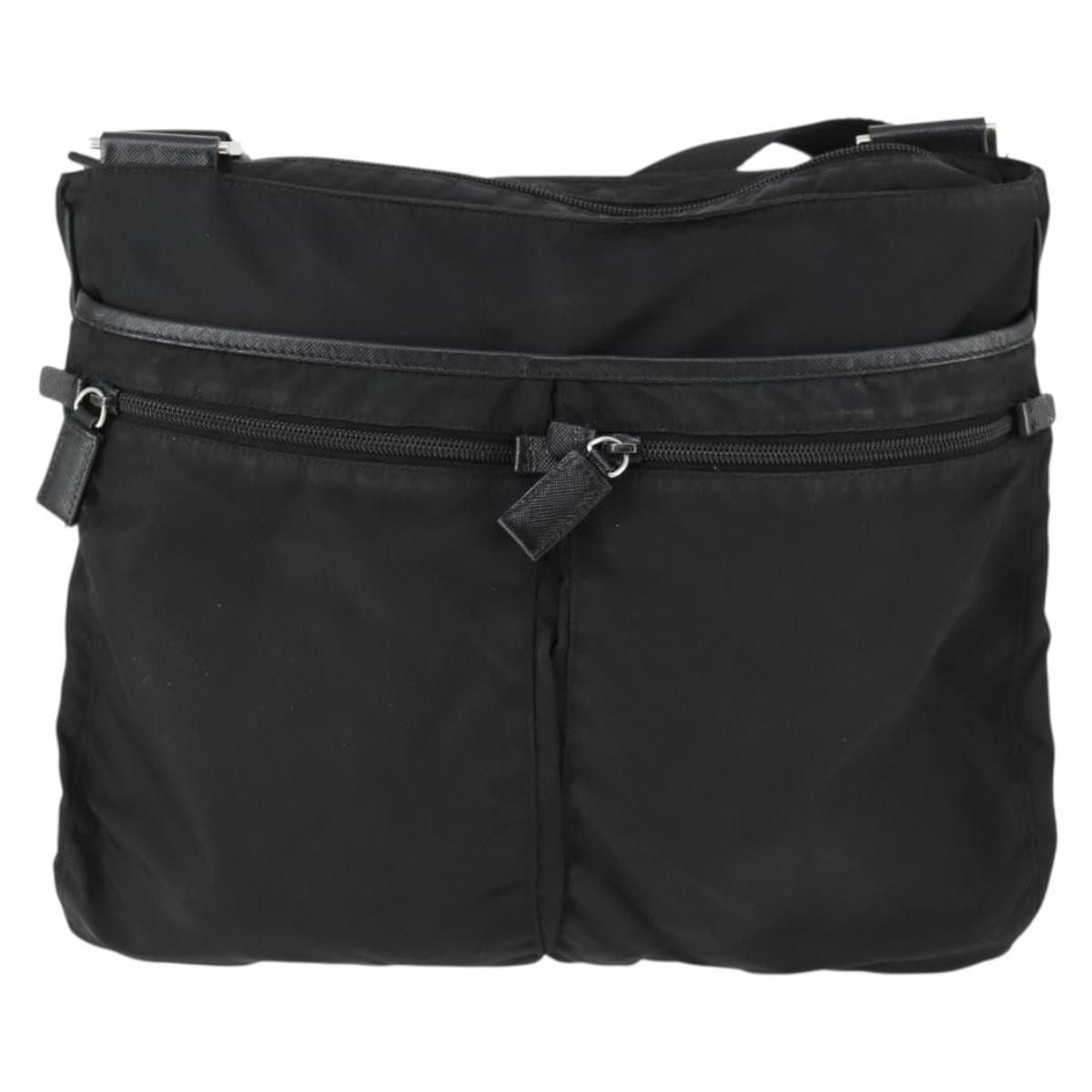 Prada Prada Double Pocket Zip Messenger Tessuto Medium Zwart