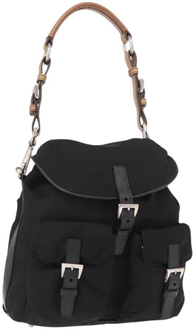Prada Prada Double Pocket Shoulder Bag Tessuto Zwart