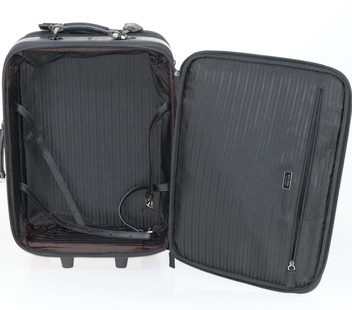 Prada Prada Trolley Rolling Luggage Tessuto and Saffiano Leather Mini Zwart