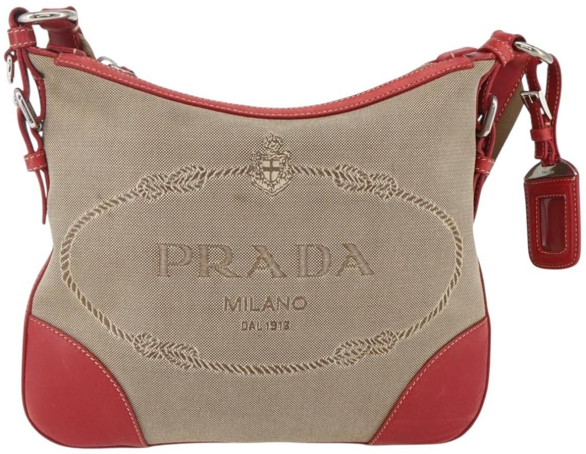 Prada Prada Logo Zip Crossbody Bag Canvas Medium Beige