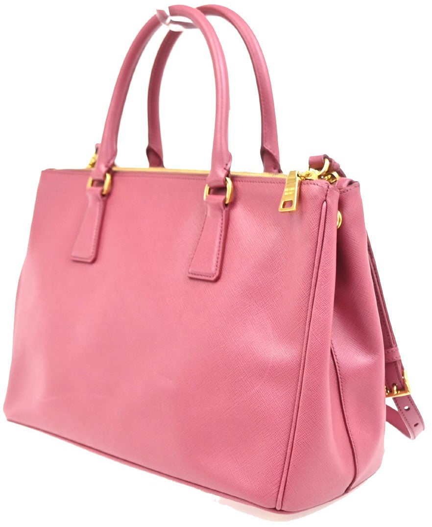 Prada Double Zip Lux Convertible Tote Saffiano Leather XL Roze