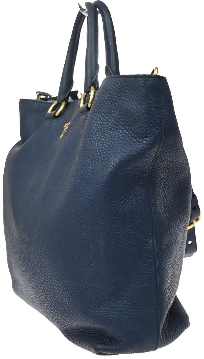 Prada Convertible Shopper Tote Vitello Daino Large Navy
