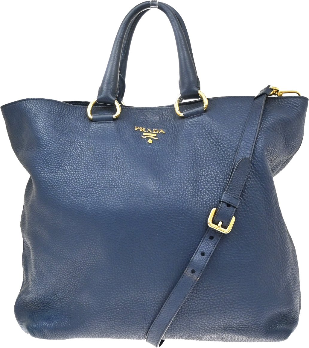 Prada Convertible Shopper Tote Vitello Daino Large Navy