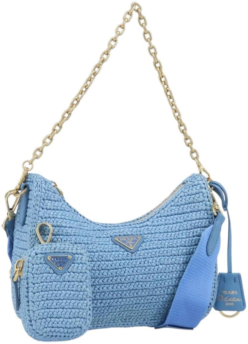 Prada Prada Re-Edition 2005 Shoulder Bag Raffia Small Blauw
