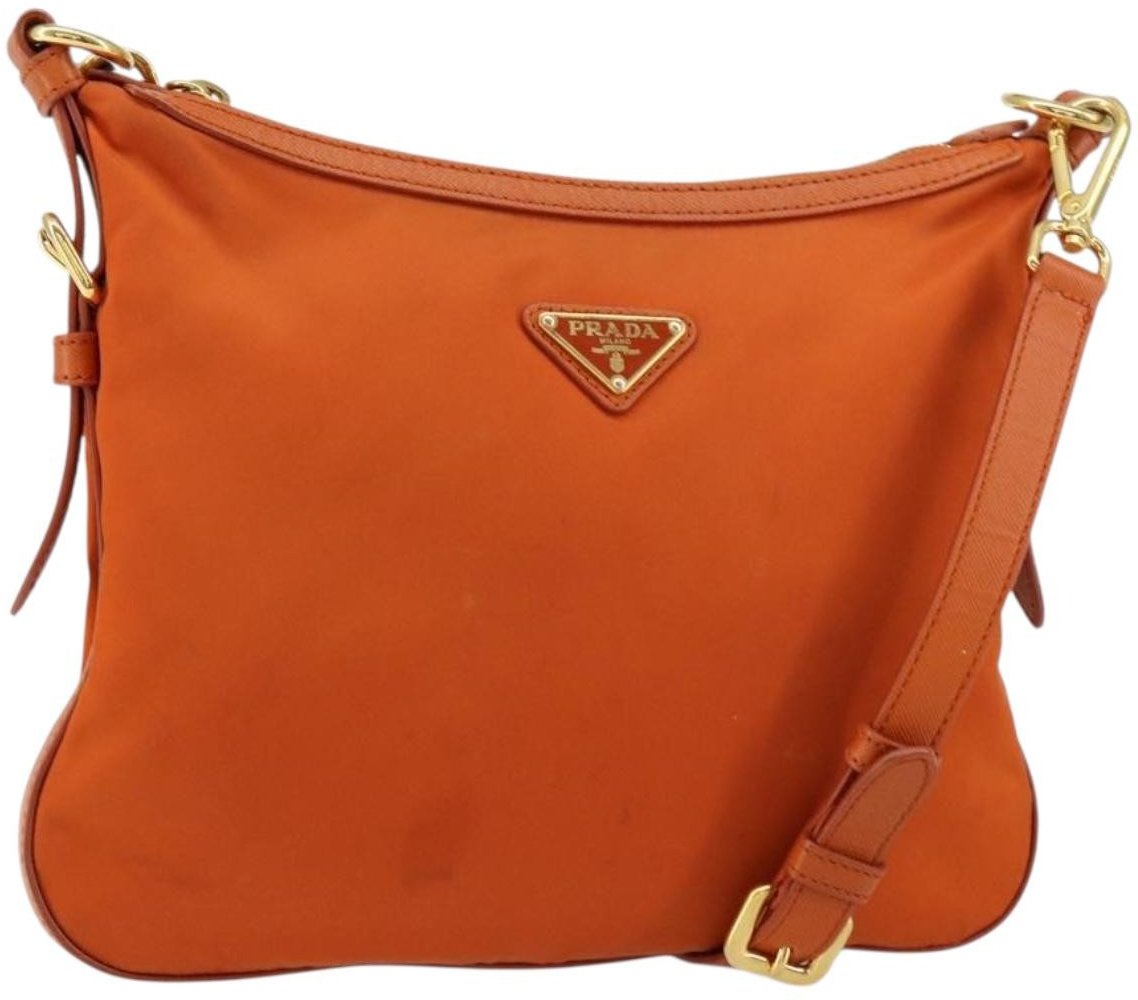 Prada Prada Flat Messenger Tessuto with Leather Small Oranje