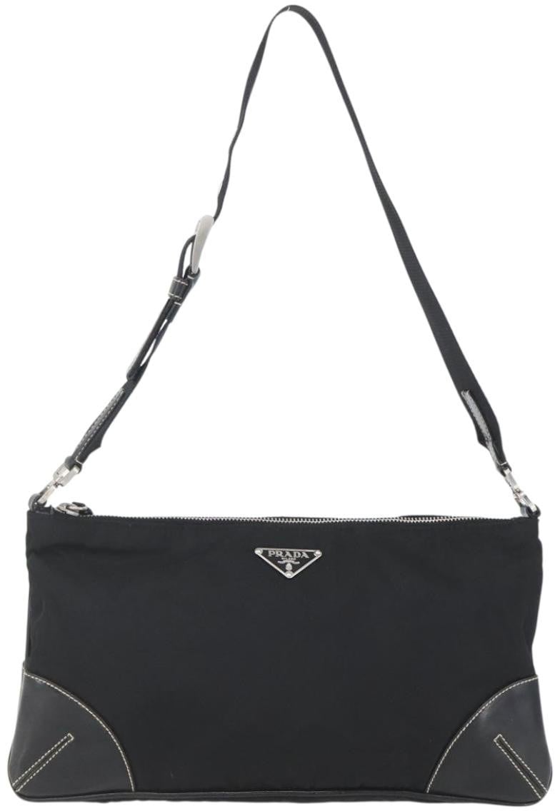 Prada Prada Belted Shoulder Bag Tessuto with Leather Small Zwart