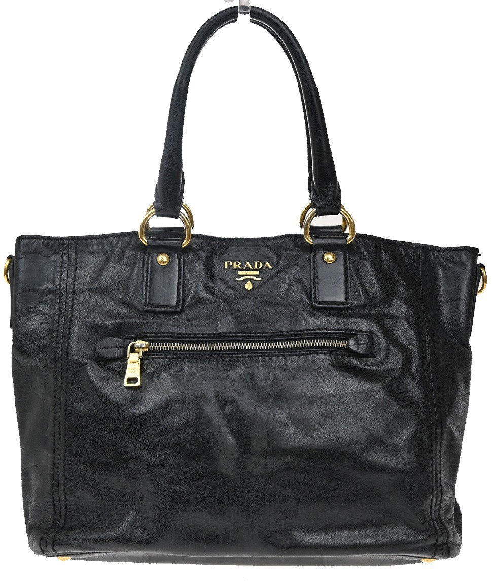 Prada Prada Front Pocket Convertible Tote Leather Large Zwart