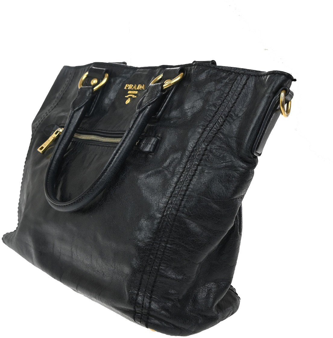 Prada Prada Front Pocket Convertible Tote Leather Large Zwart